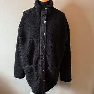 Katydid Black Slouchy Sherpa-like Fleece Jacket Zipper & Snap Closure Sz XXL